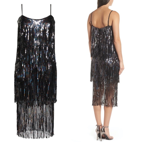 NEW DRESS THE POPULATION Onyx ROXY Sequin FRINGE 1920's Flapper SHIFT DRESS XXS - Picture 3 of 16